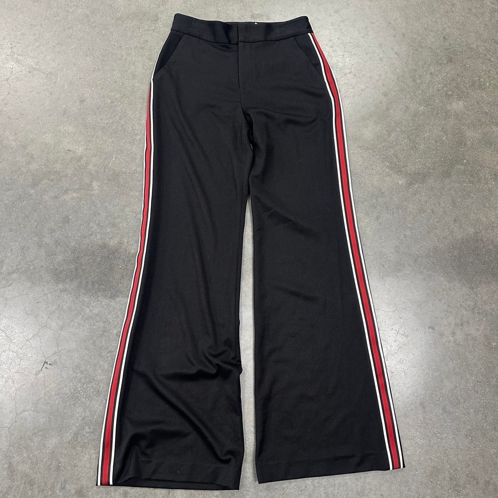 Alice + Olivia black striped wide leg flared baggy red Loungewear pants Size 8
